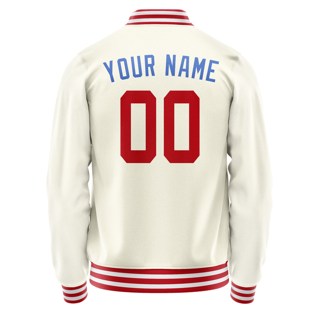 Personalized Cream & Blue Solid Color Varsity Letterman Jacket