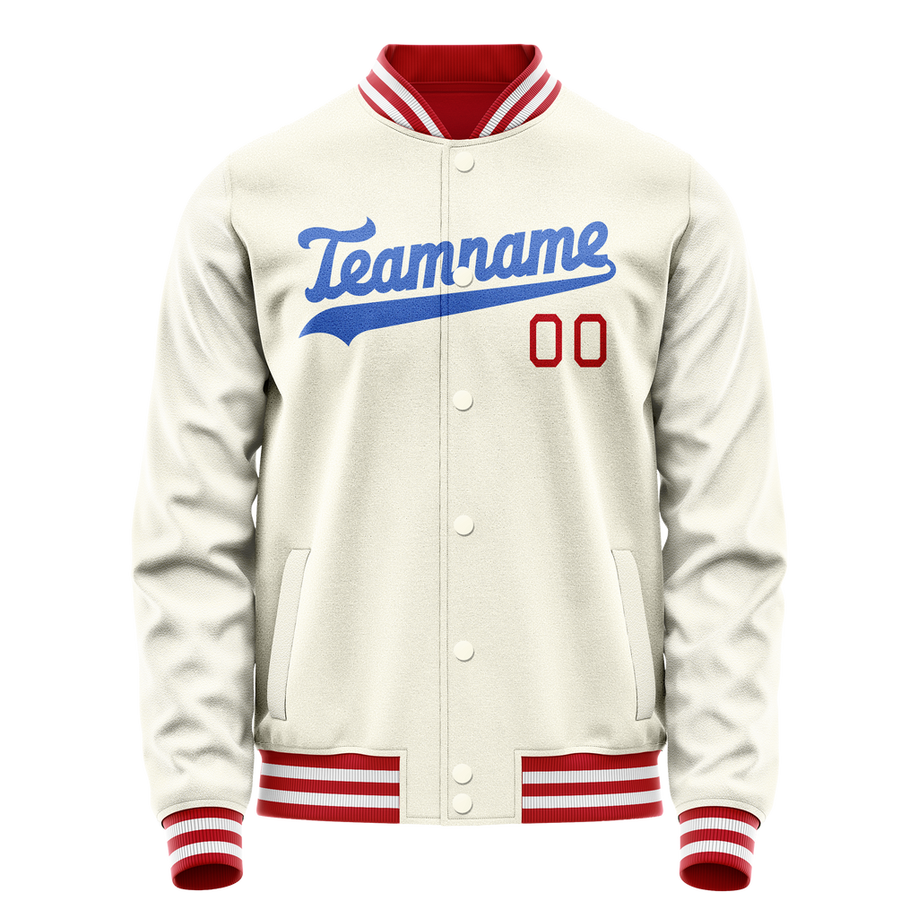 Personalized Cream & Blue Solid Color Varsity Letterman Jacket