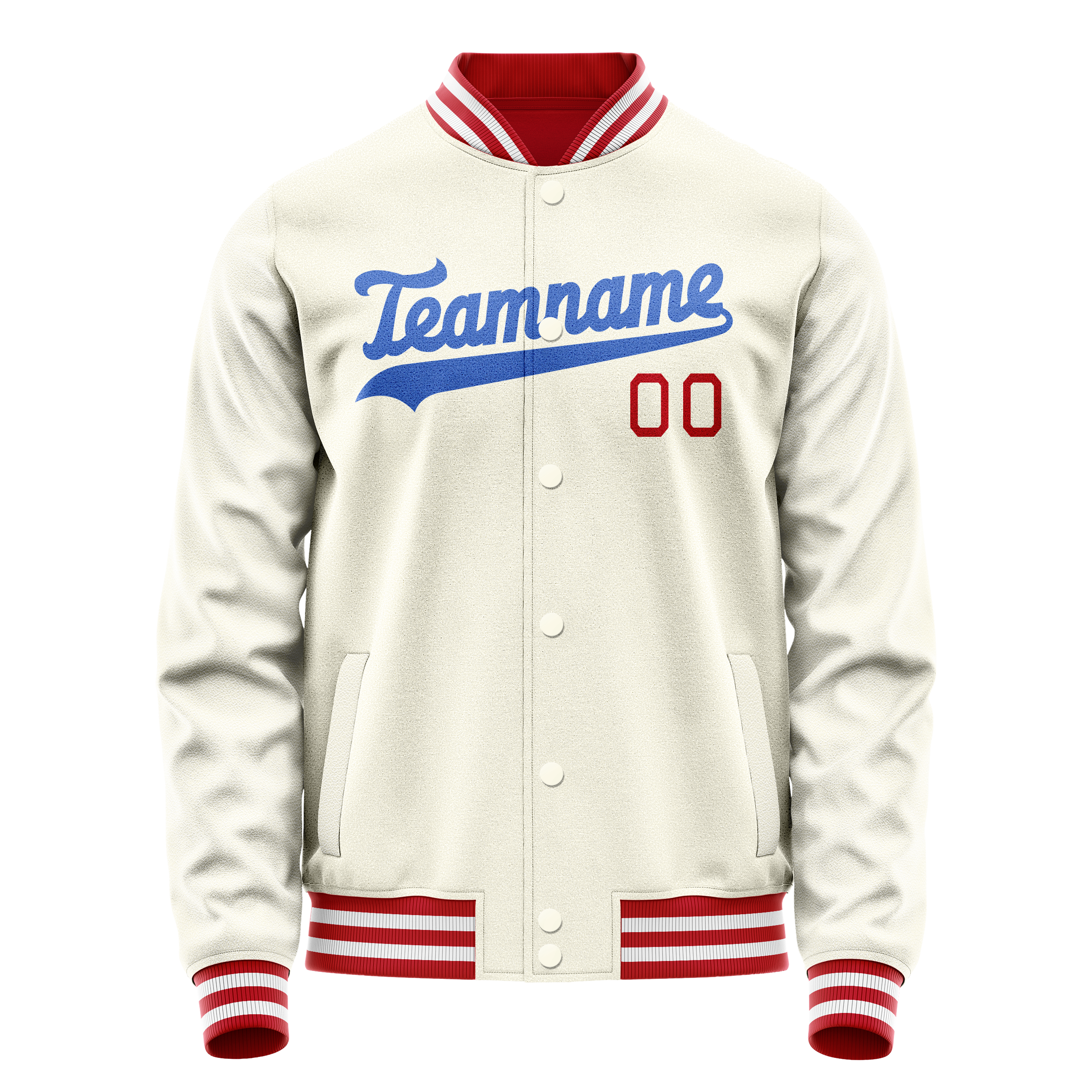 Personalized Cream & Blue Solid Color Varsity Letterman Jacket