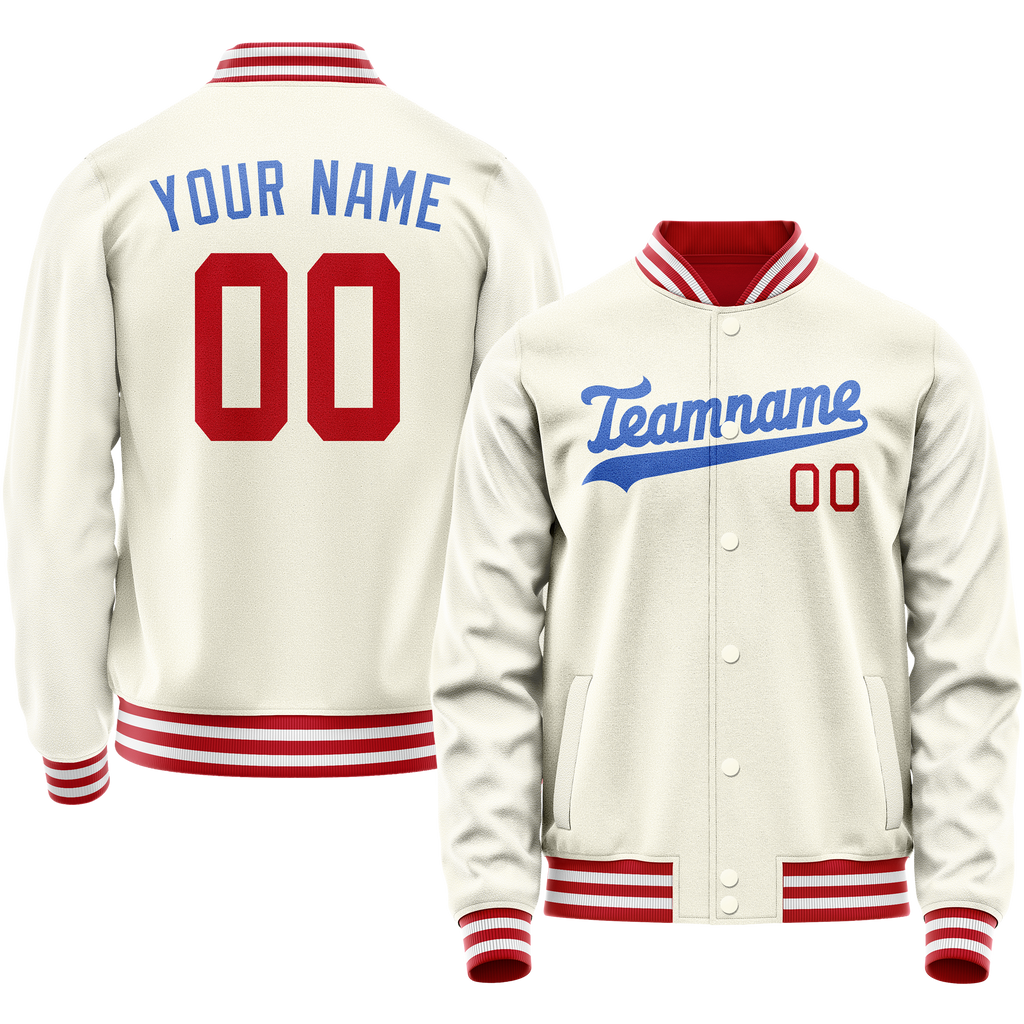 Personalized Cream & Blue Solid Color Varsity Letterman Jacket