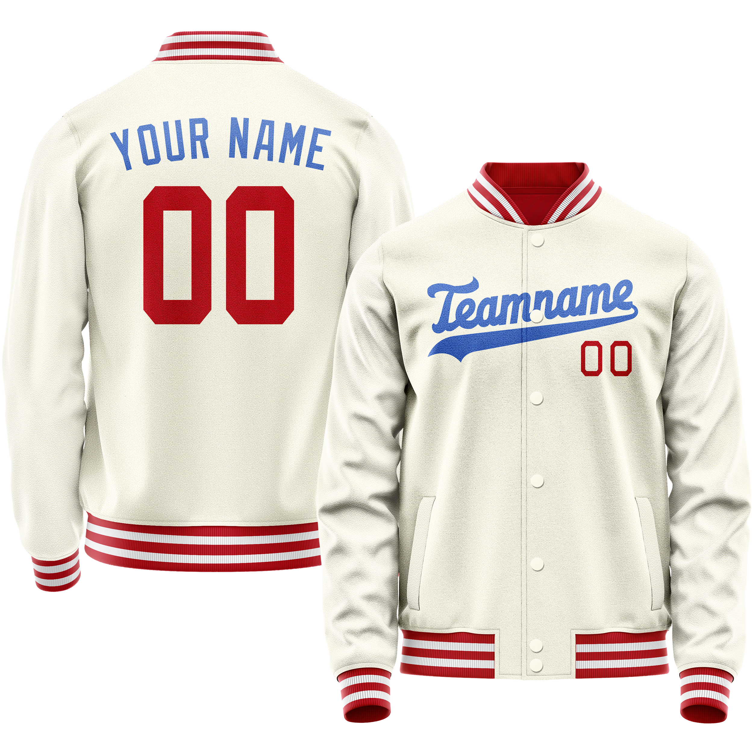 Personalized Cream & Blue Solid Color Varsity Letterman Jacket