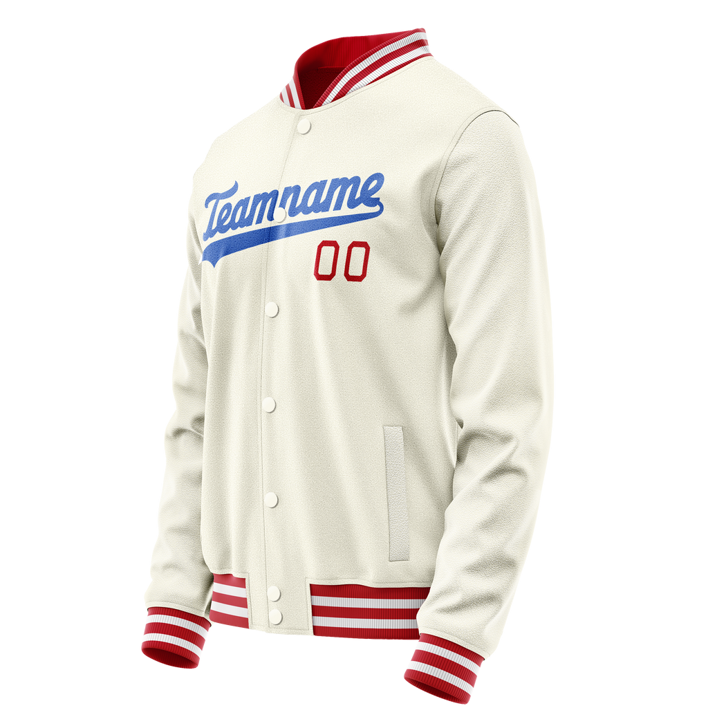 Personalized Cream & Blue Solid Color Varsity Letterman Jacket