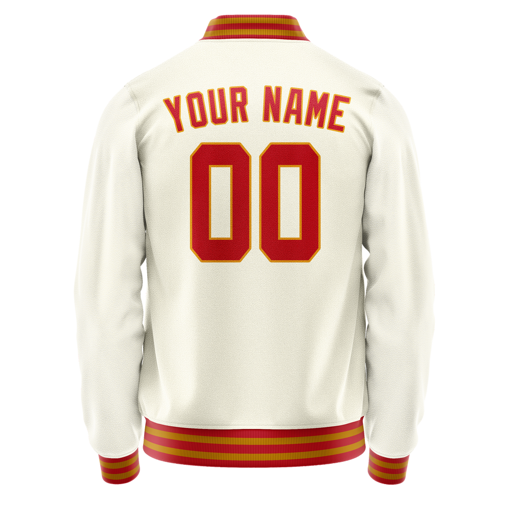 Personalized Cream & Orange Solid Color Varsity Letterman Jacket