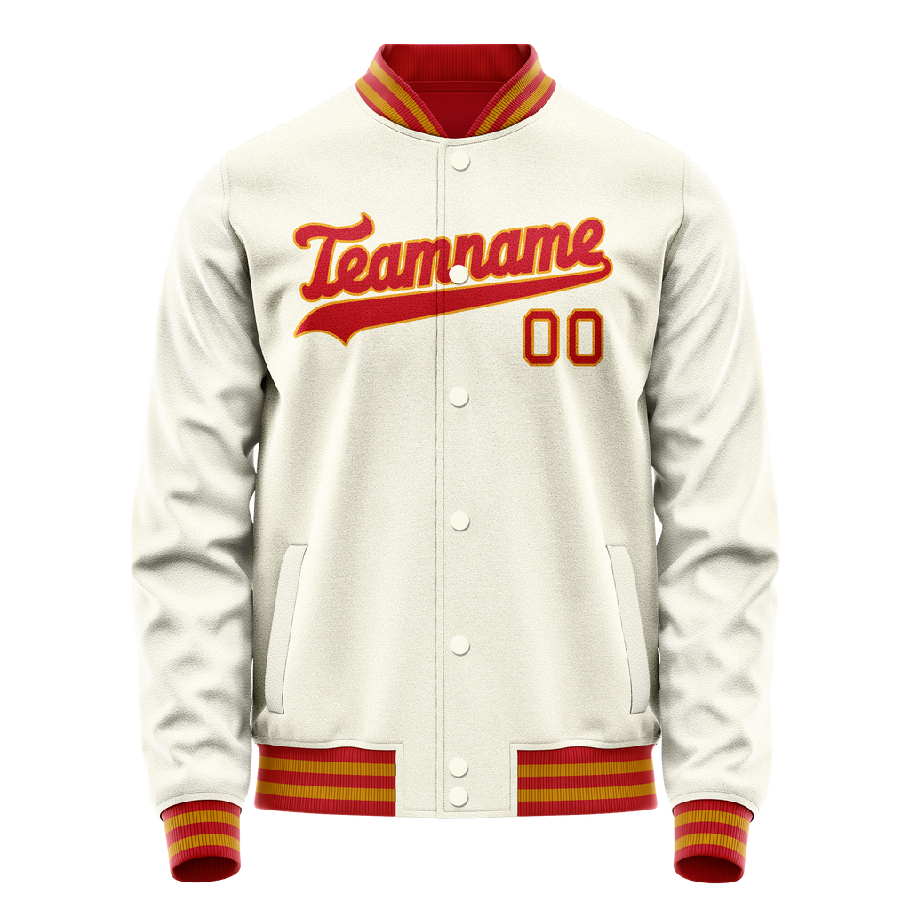 Personalized Cream & Orange Solid Color Varsity Letterman Jacket