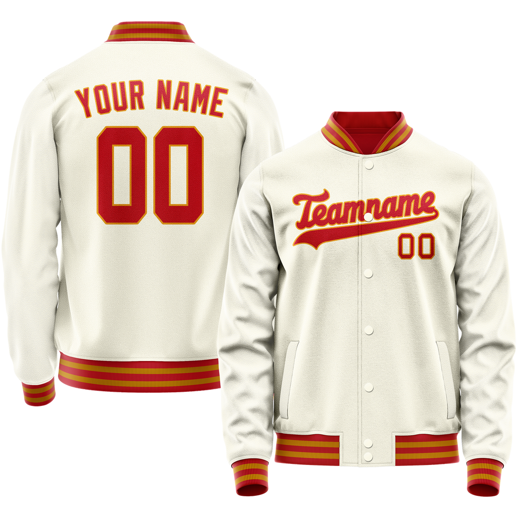 Personalized Cream & Orange Solid Color Varsity Letterman Jacket