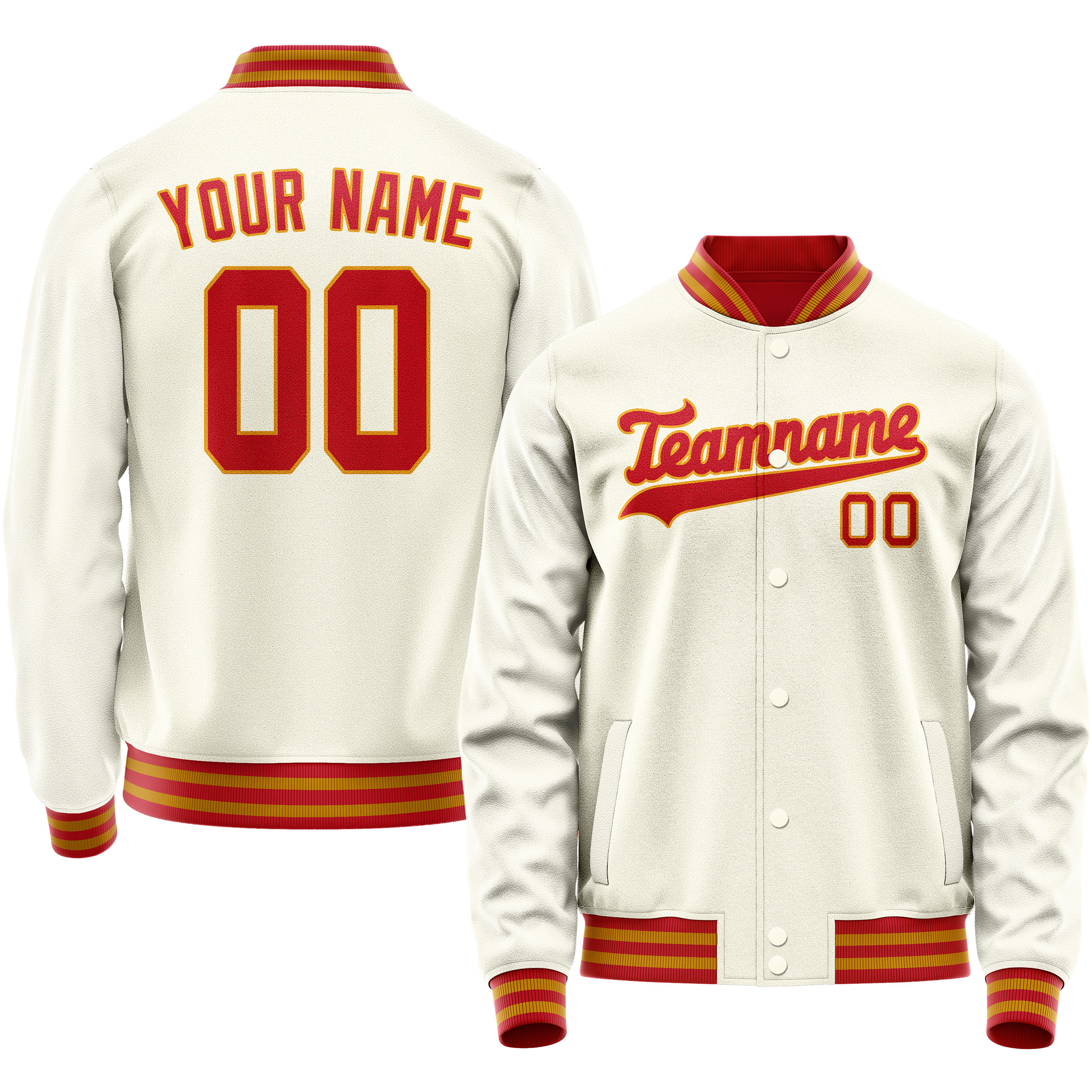 Personalized Cream & Orange Solid Color Varsity Letterman Jacket
