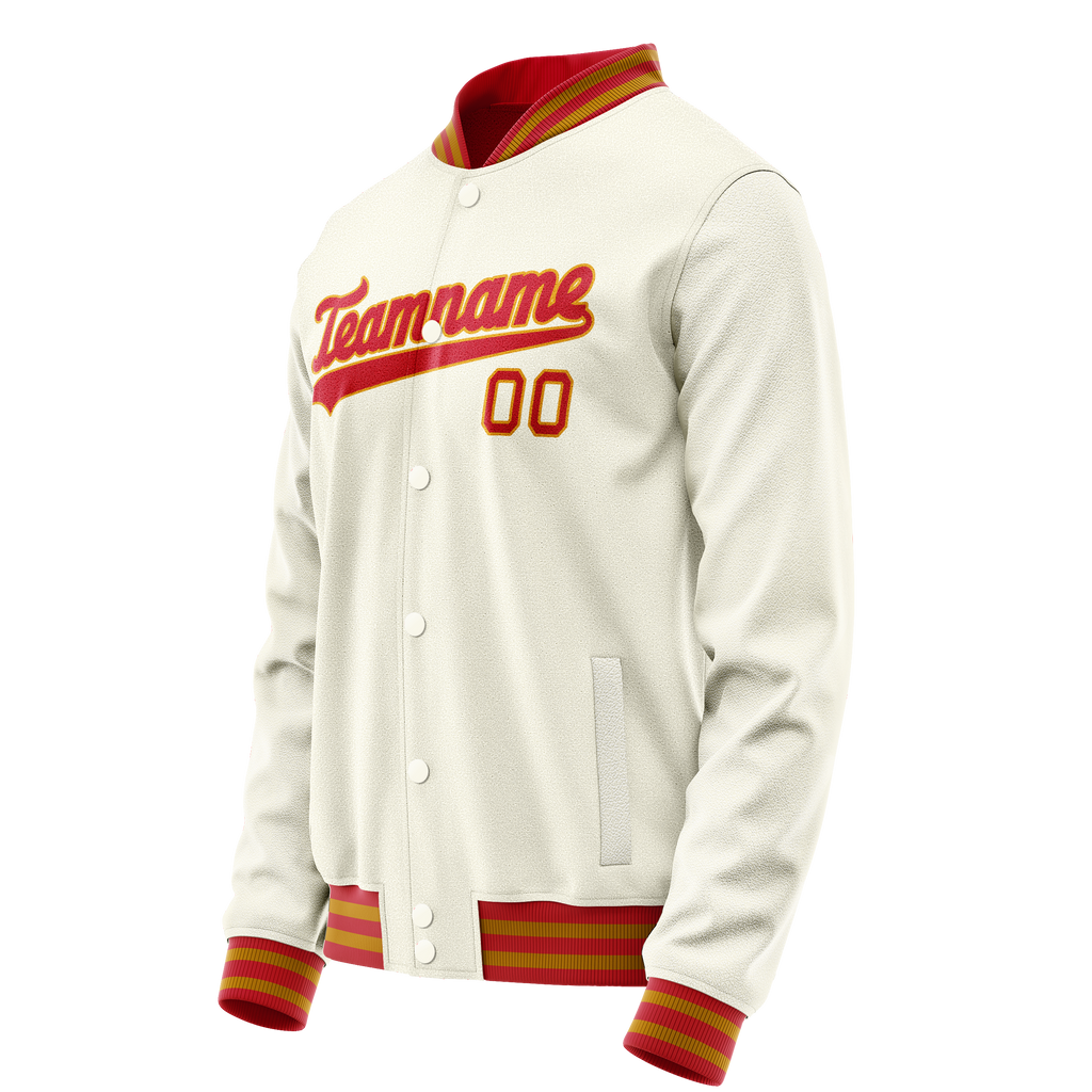 Personalized Cream & Orange Solid Color Varsity Letterman Jacket