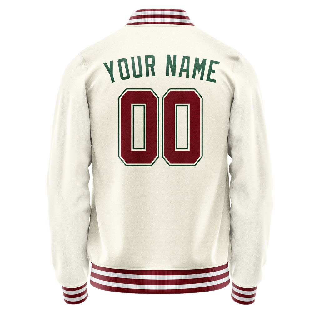 Personalized Cream & Green Solid Color Varsity Letterman Jacket
