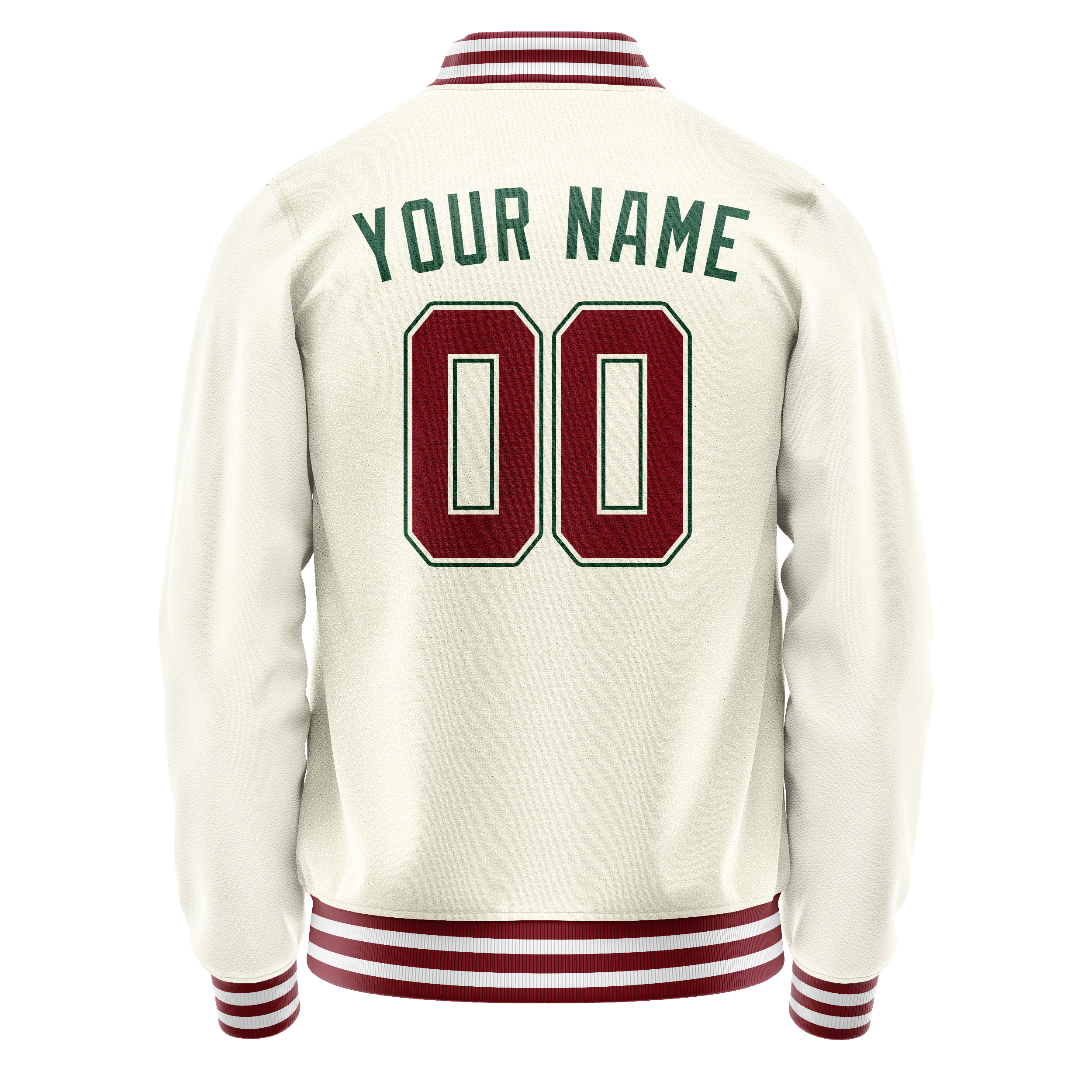 Personalized Cream & Green Solid Color Varsity Letterman Jacket