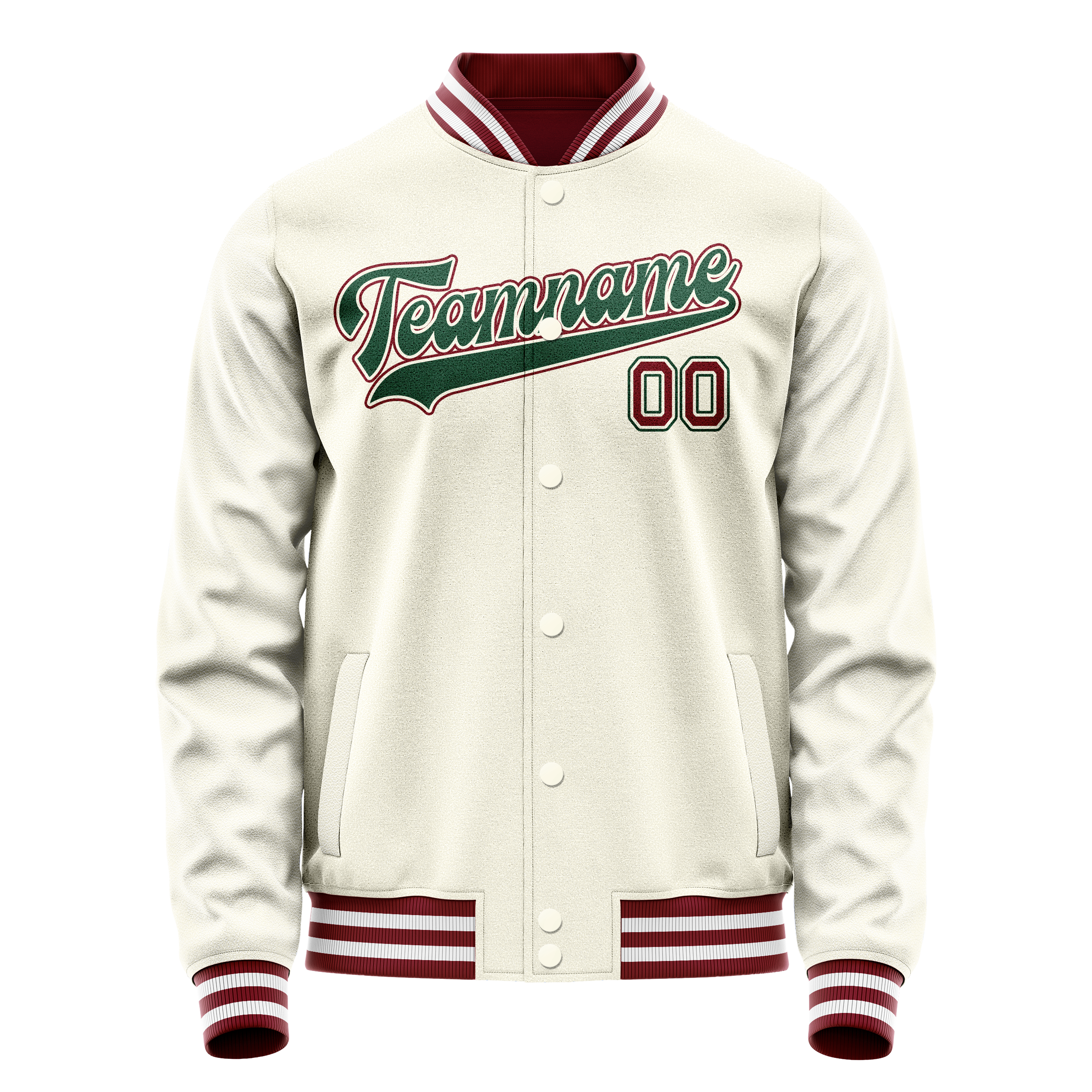 Personalized Cream & Green Solid Color Varsity Letterman Jacket