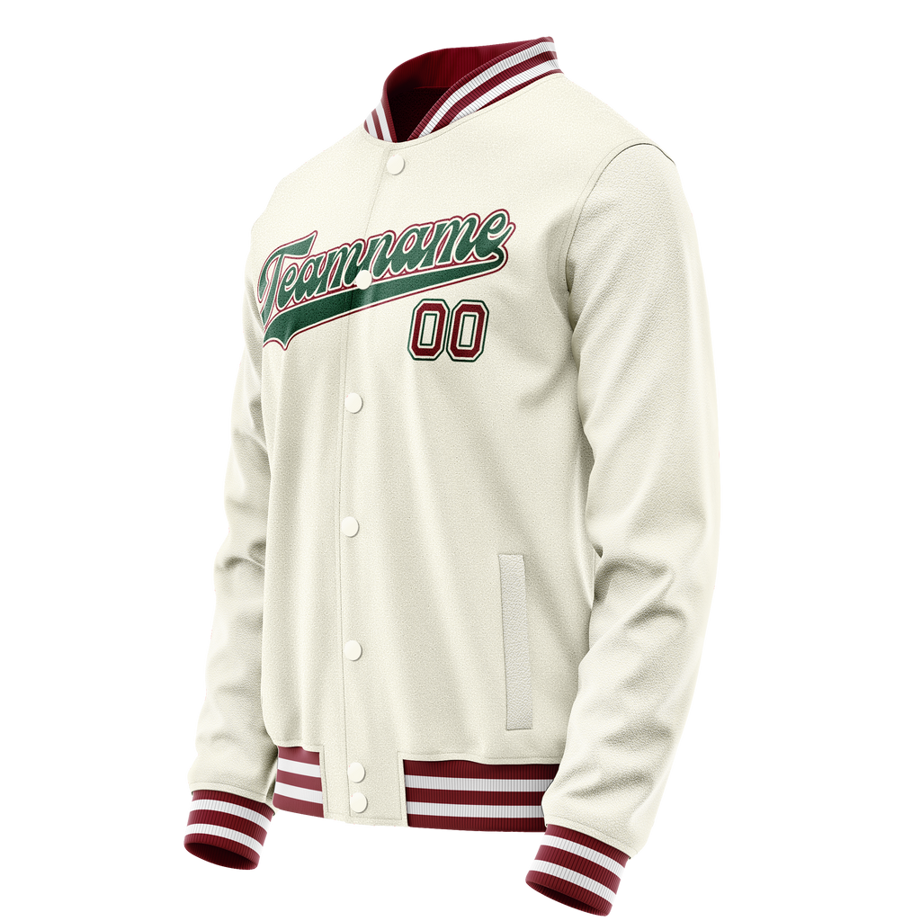 Personalized Cream & Green Solid Color Varsity Letterman Jacket