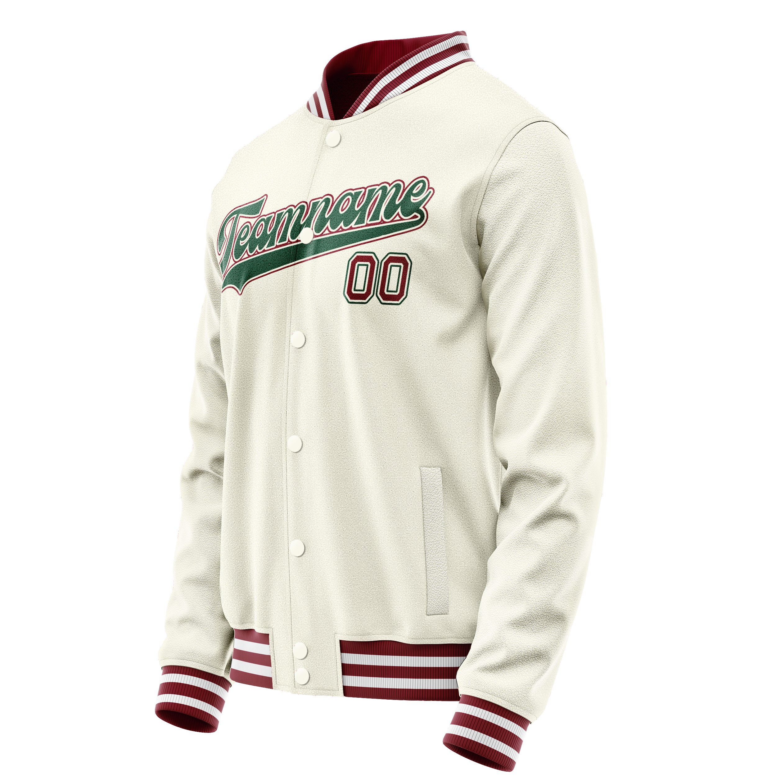 Personalized Cream & Green Solid Color Varsity Letterman Jacket