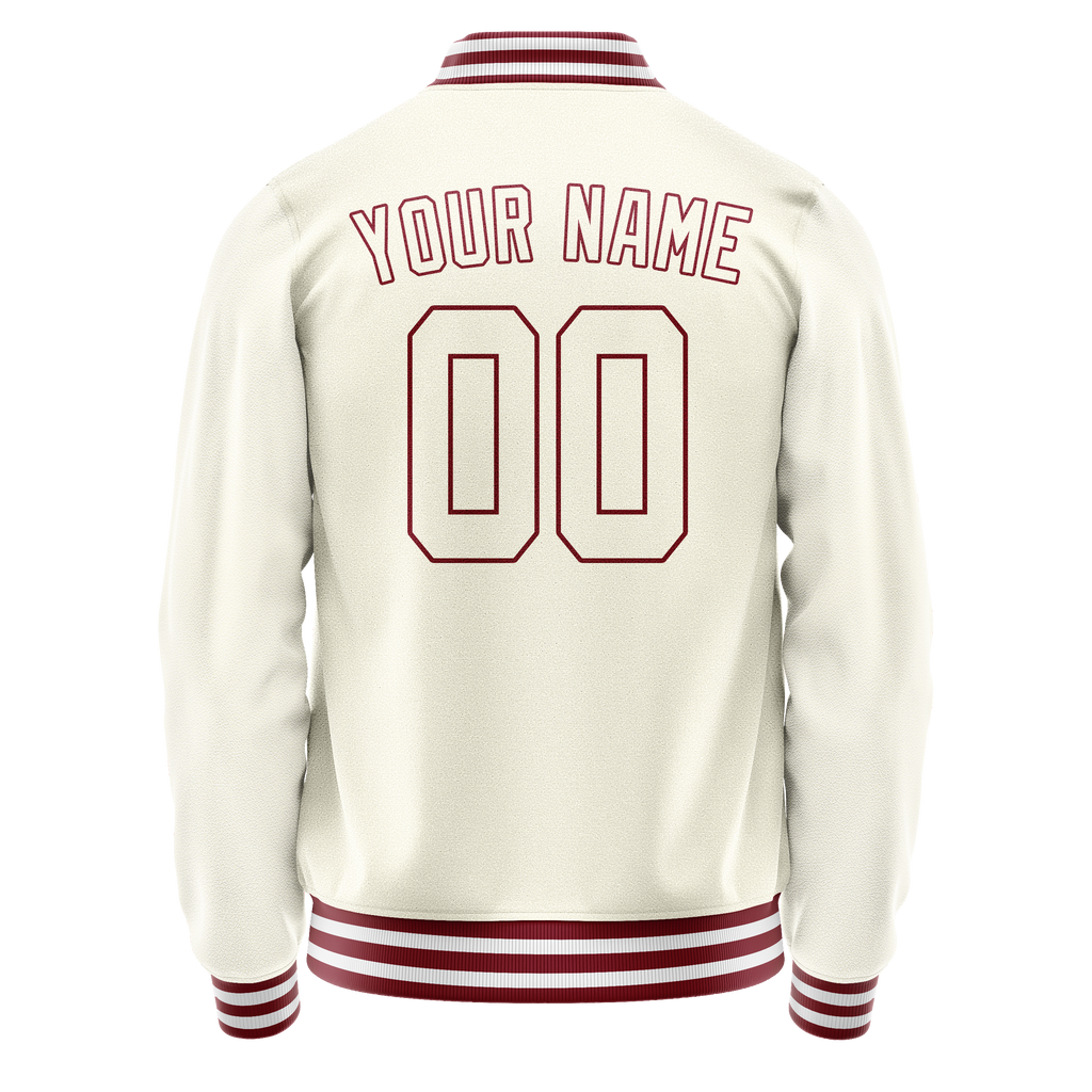 Personalized Cream & Red Solid Color Varsity Letterman Jacket