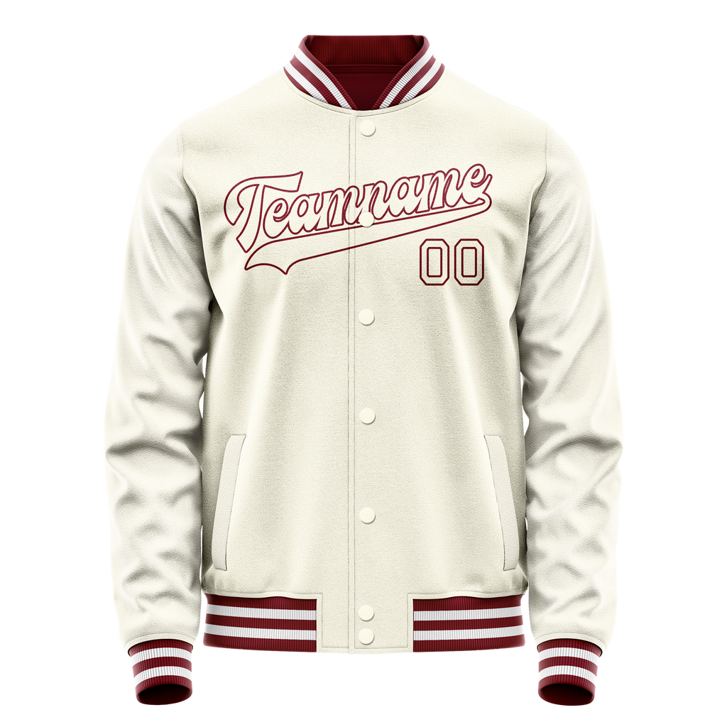 Personalized Cream & Red Solid Color Varsity Letterman Jacket