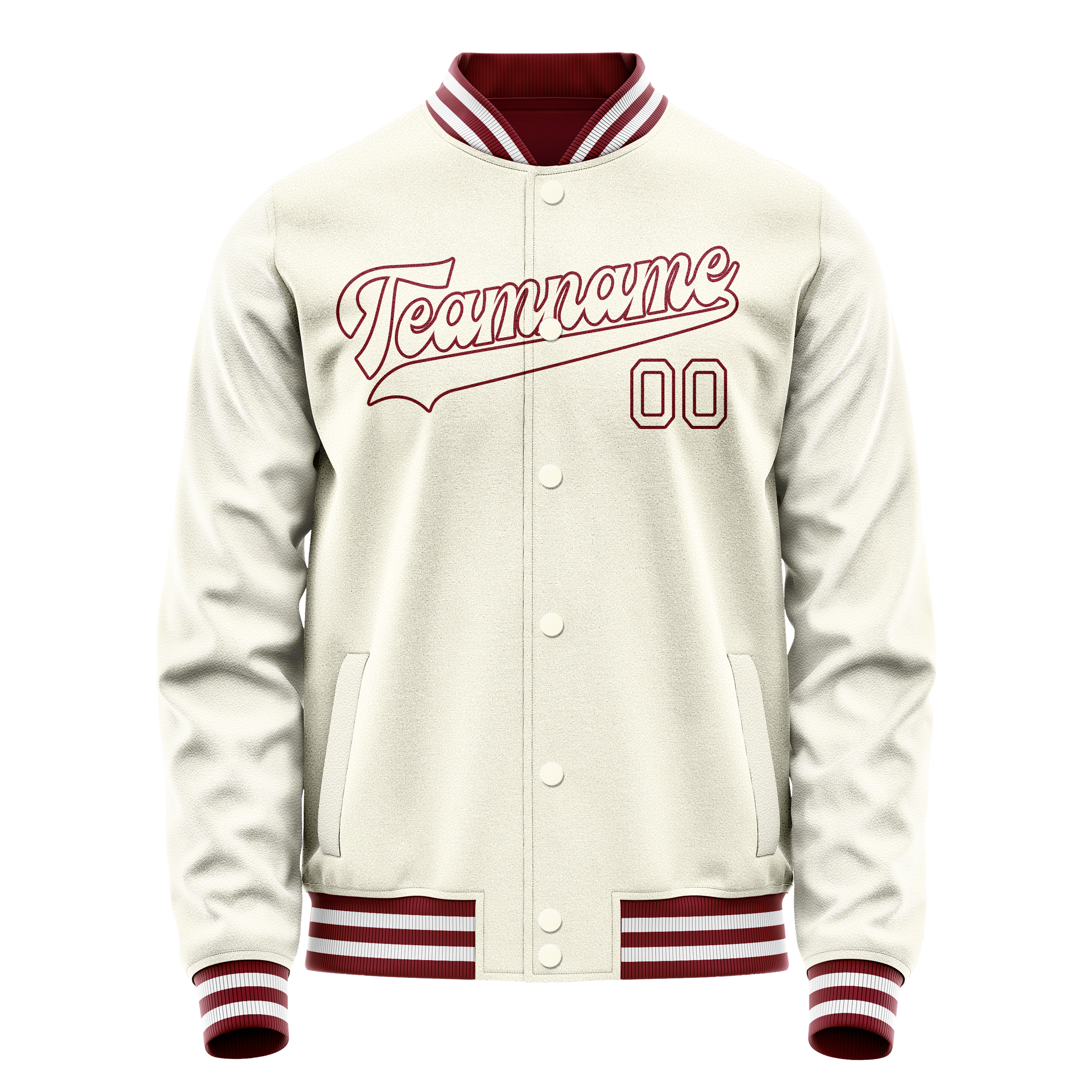 Personalized Cream & Red Solid Color Varsity Letterman Jacket