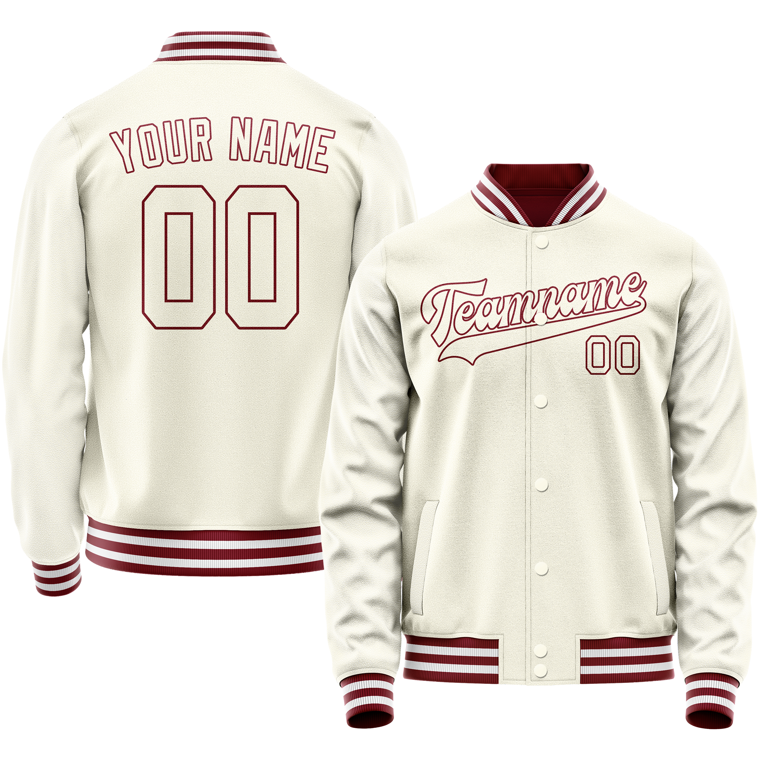 Personalized Cream & Red Solid Color Varsity Letterman Jacket