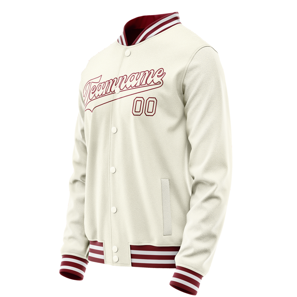 Personalized Cream & Red Solid Color Varsity Letterman Jacket