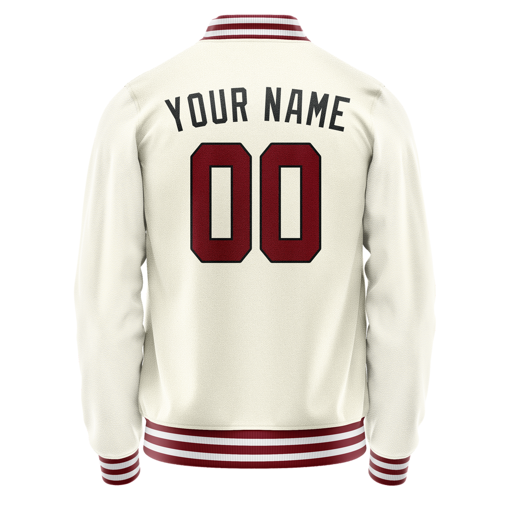 Personalized Cream & Red Solid Color Varsity Letterman Jacket