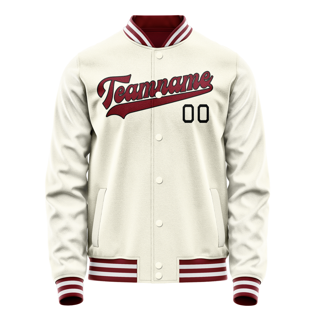 Personalized Cream & Red Solid Color Varsity Letterman Jacket