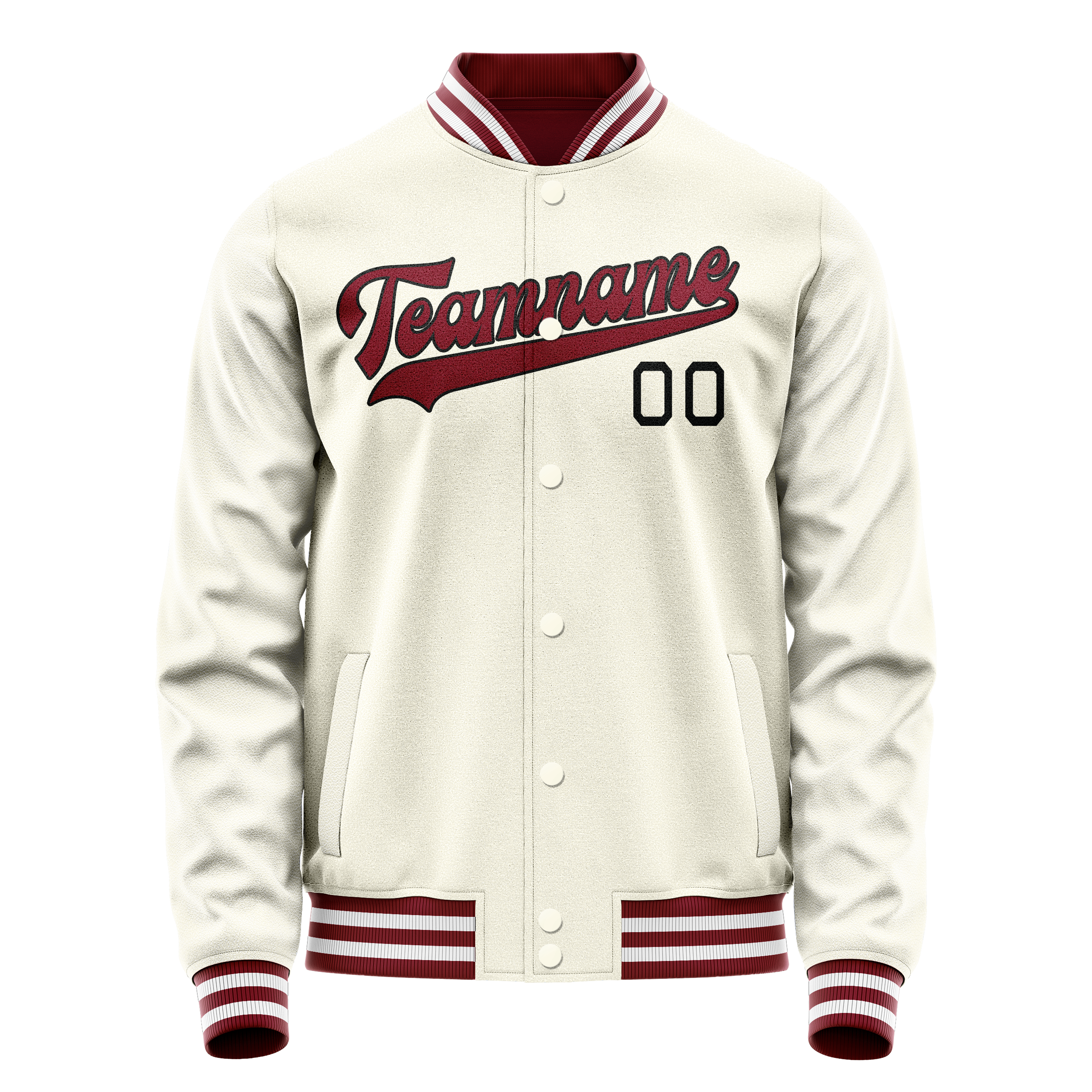 Personalized Cream & Red Solid Color Varsity Letterman Jacket
