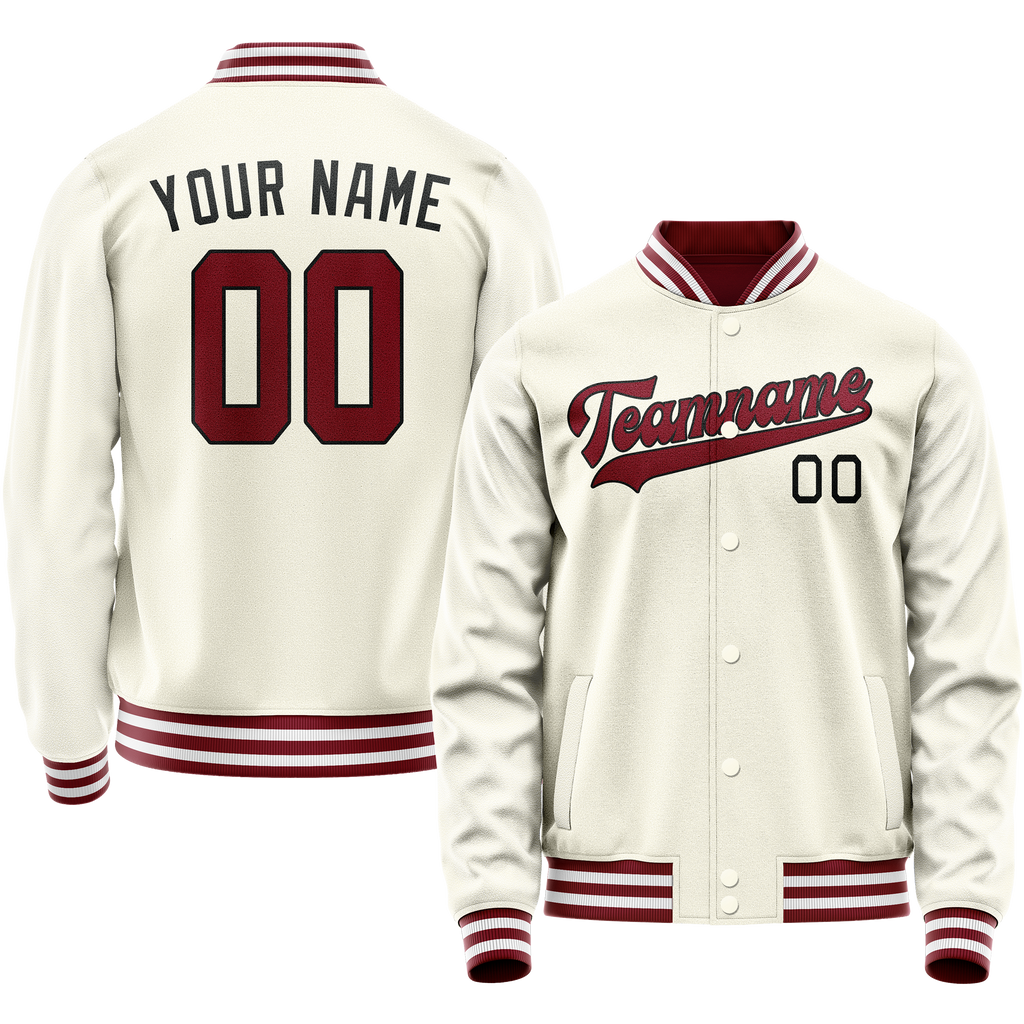 Personalized Cream & Red Solid Color Varsity Letterman Jacket