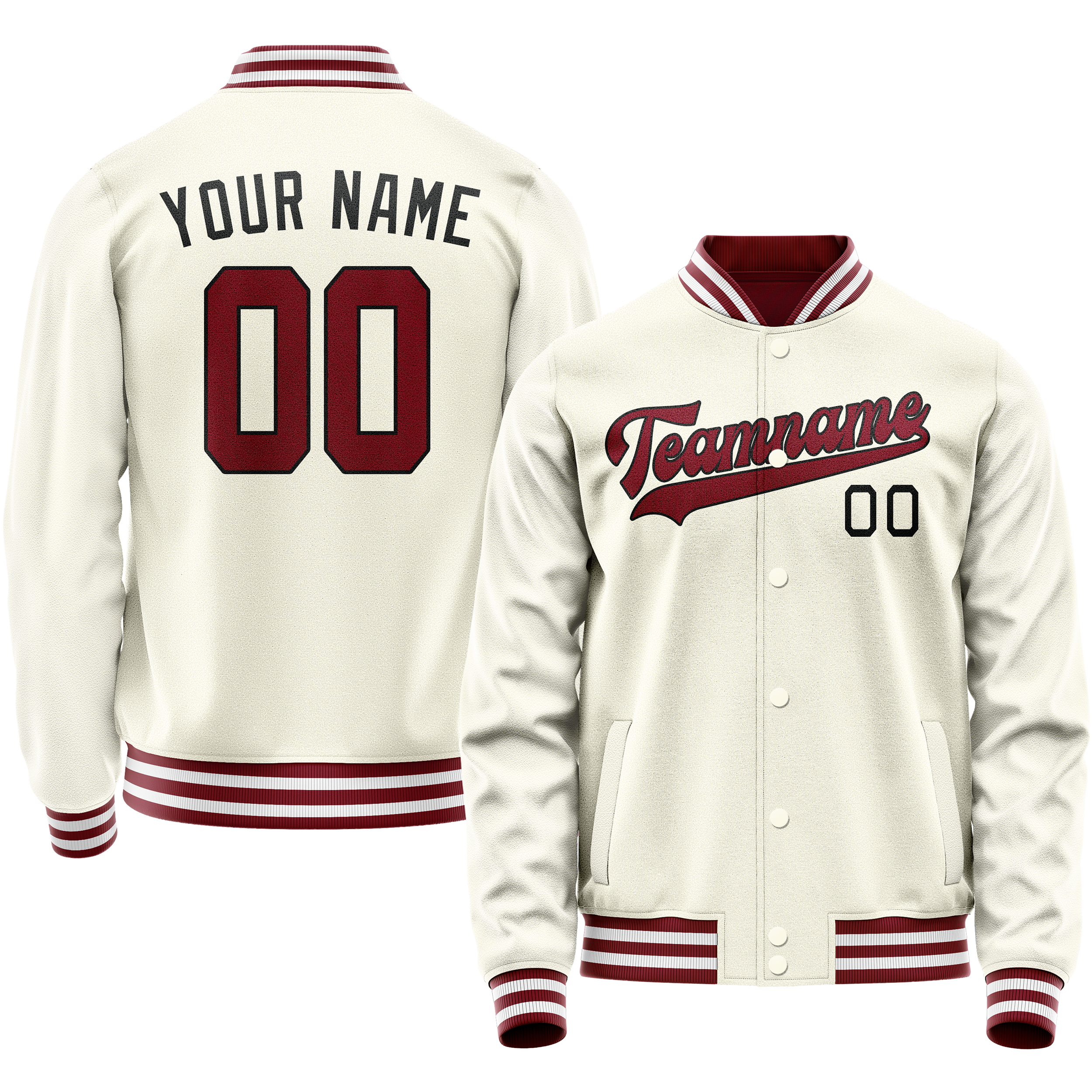 Personalized Cream & Red Solid Color Varsity Letterman Jacket