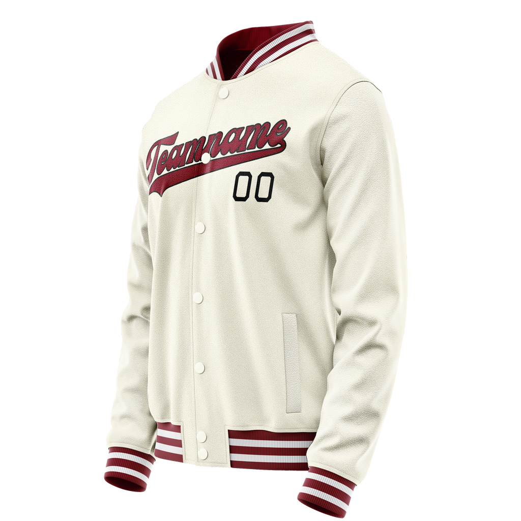 Personalized Cream & Red Solid Color Varsity Letterman Jacket