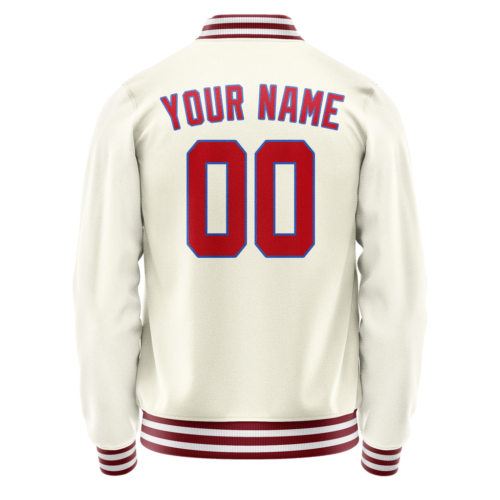 Personalized Cream & Red Solid Color Varsity Letterman Jacket