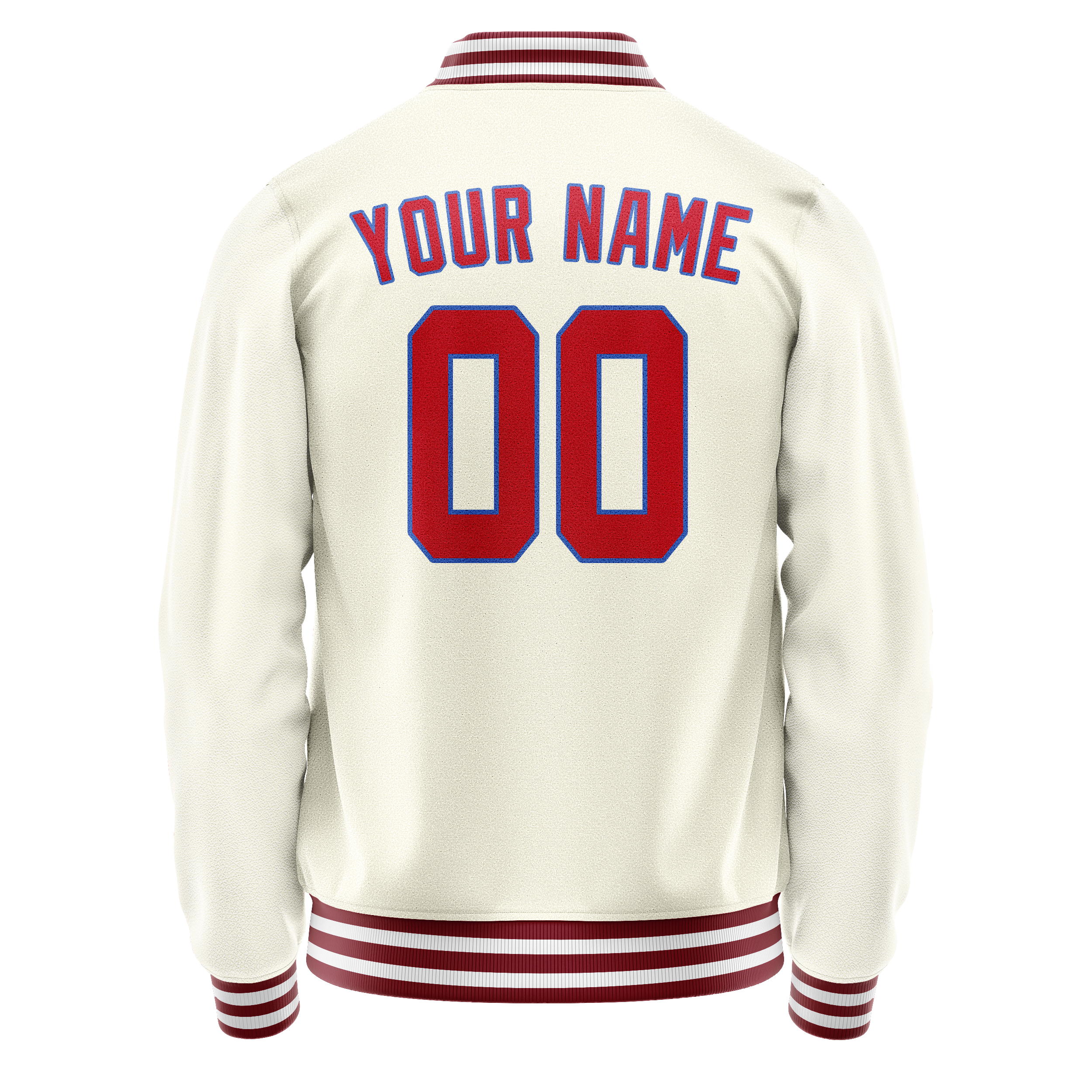 Personalized Cream & Red Solid Color Varsity Letterman Jacket