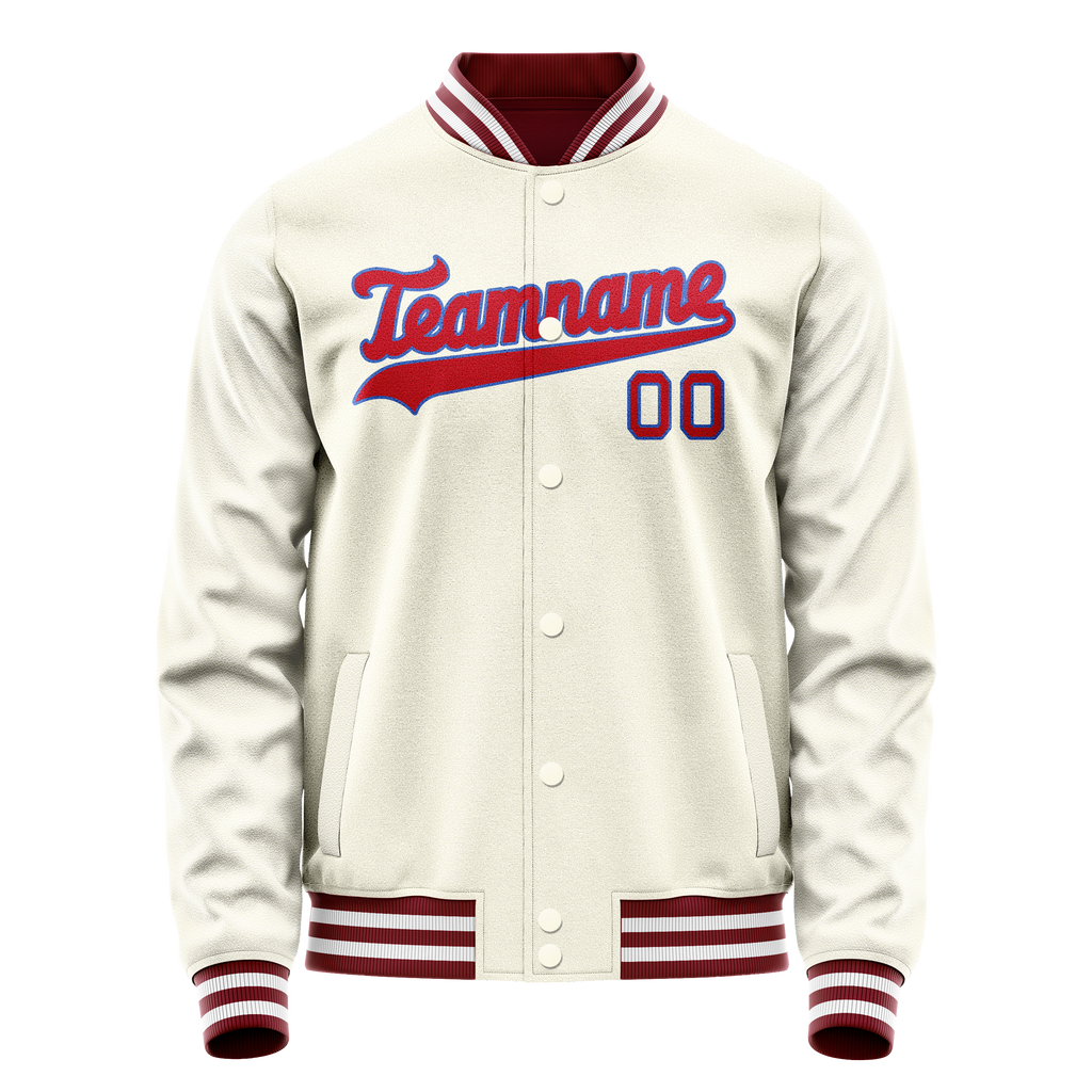 Personalized Cream & Red Solid Color Varsity Letterman Jacket