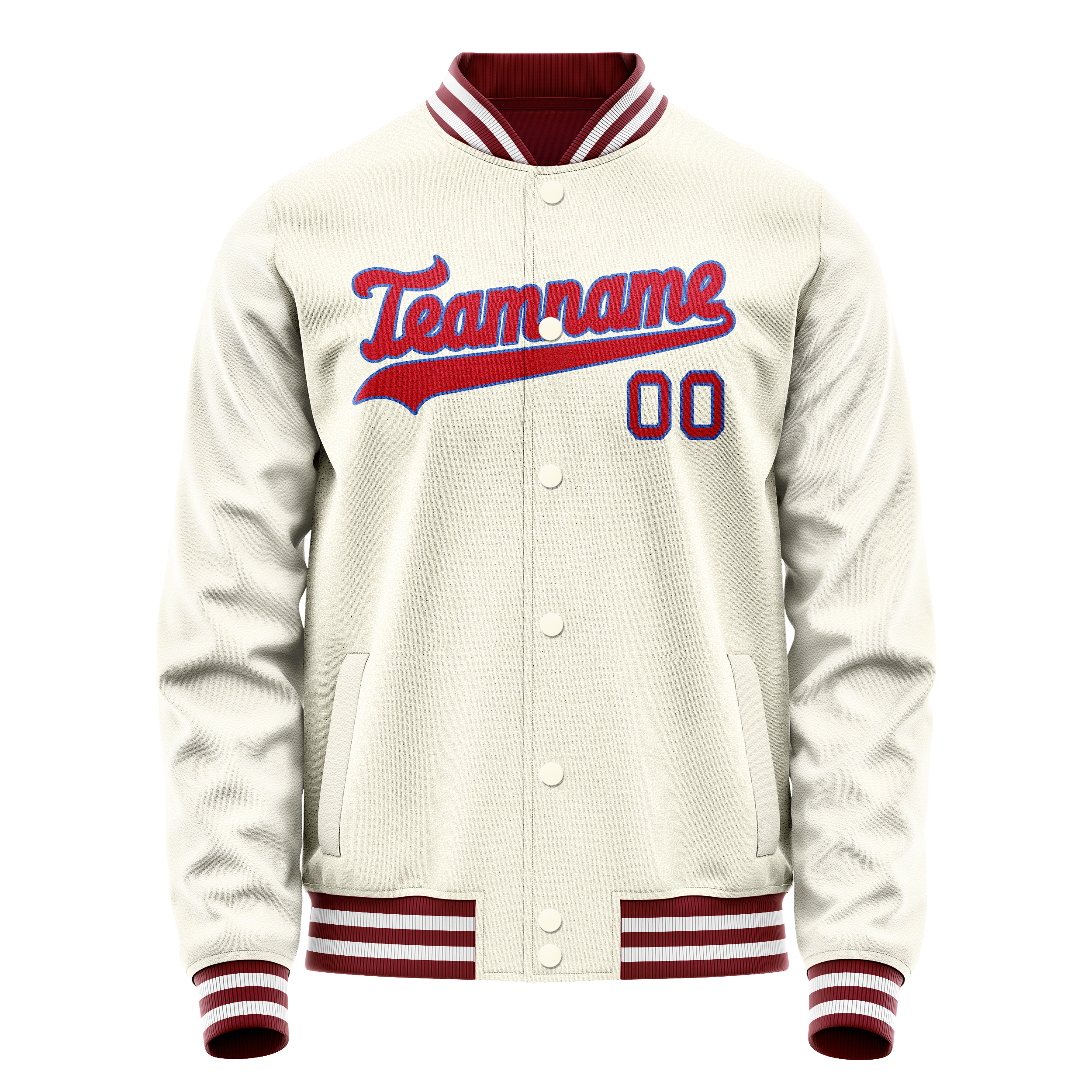 Personalized Cream & Red Solid Color Varsity Letterman Jacket