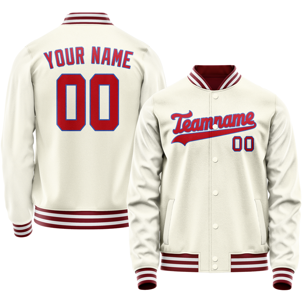 Personalized Cream & Red Solid Color Varsity Letterman Jacket