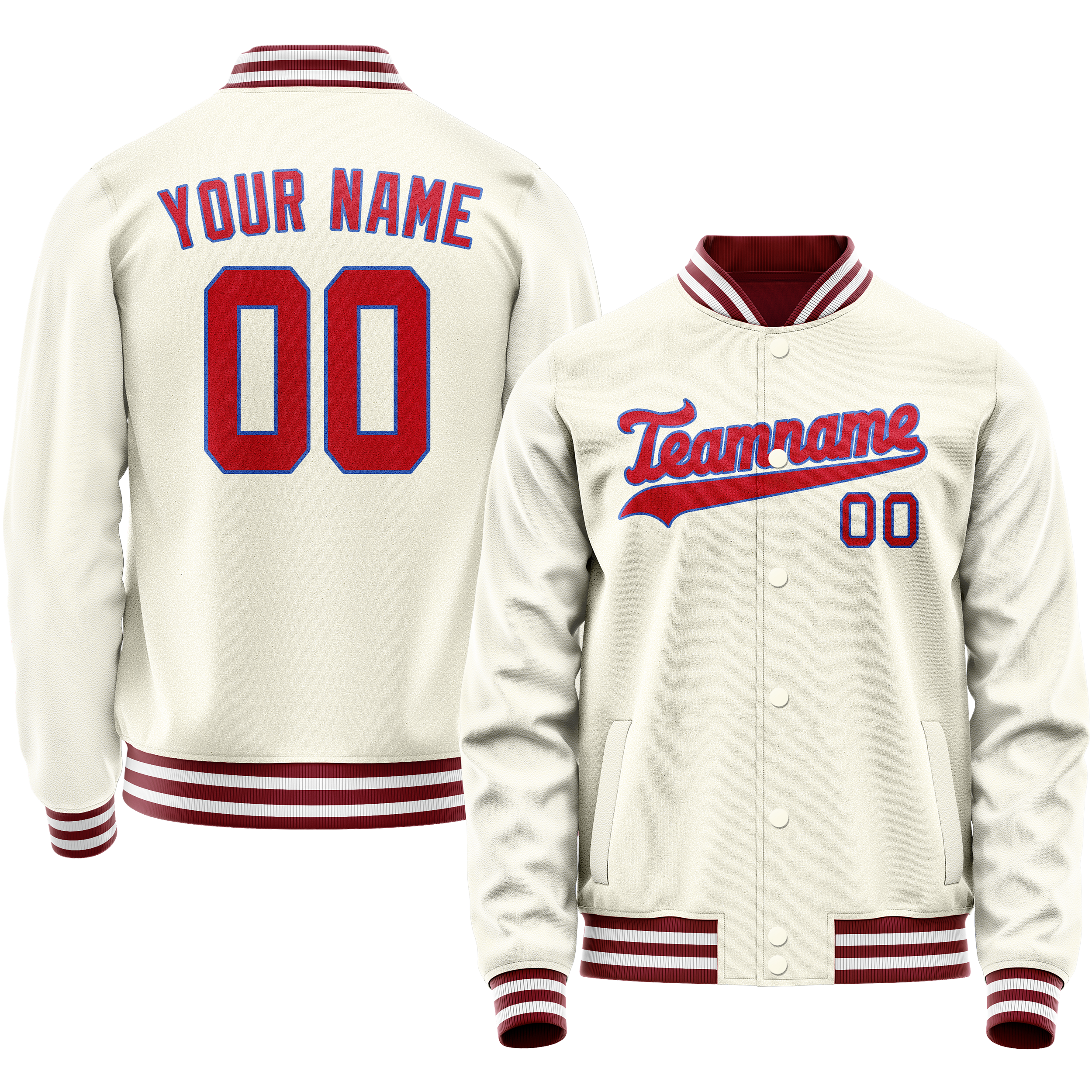 Personalized Cream & Red Solid Color Varsity Letterman Jacket