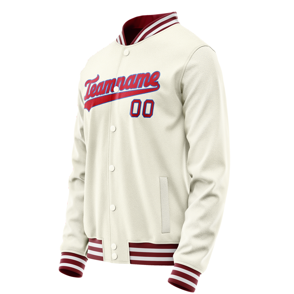 Personalized Cream & Red Solid Color Varsity Letterman Jacket
