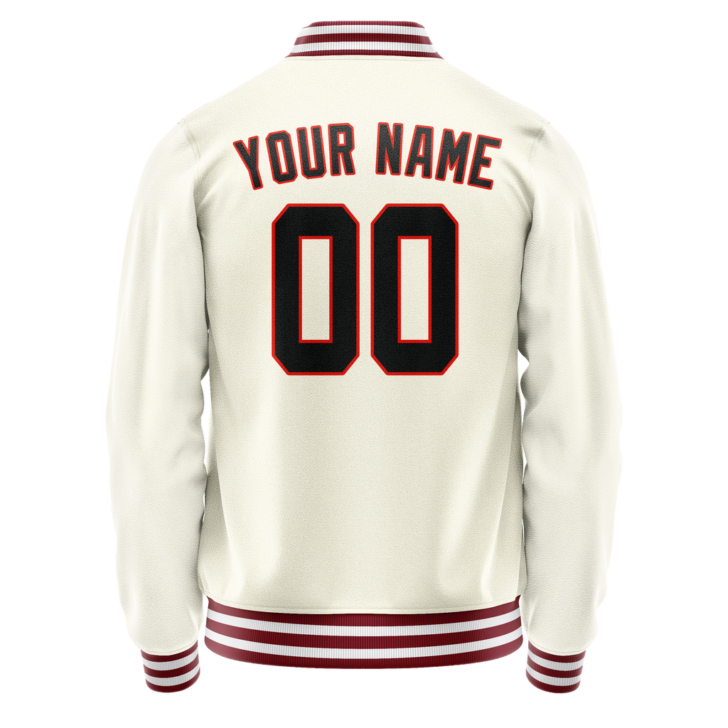 Personalized Cream & Black Solid Color Varsity Letterman Jacket
