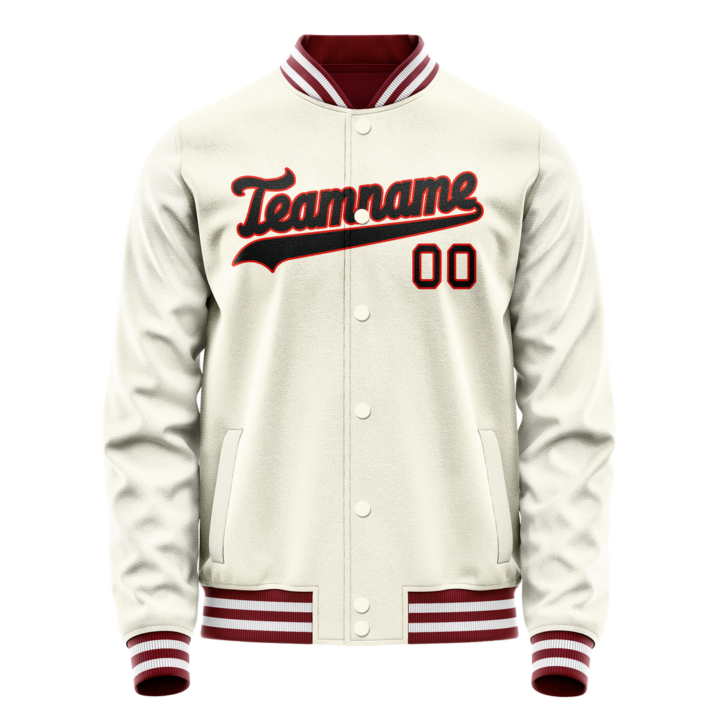 Personalized Cream & Black Solid Color Varsity Letterman Jacket