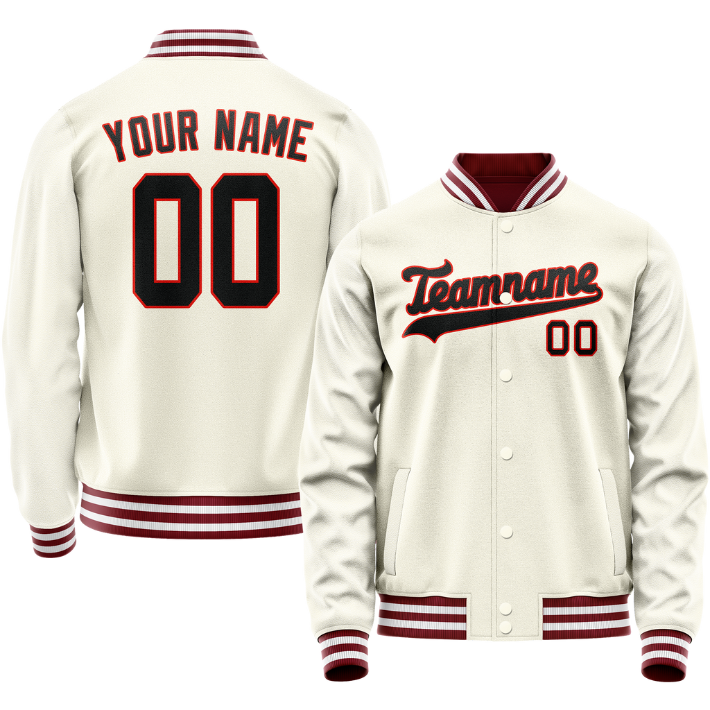 Personalized Cream & Black Solid Color Varsity Letterman Jacket