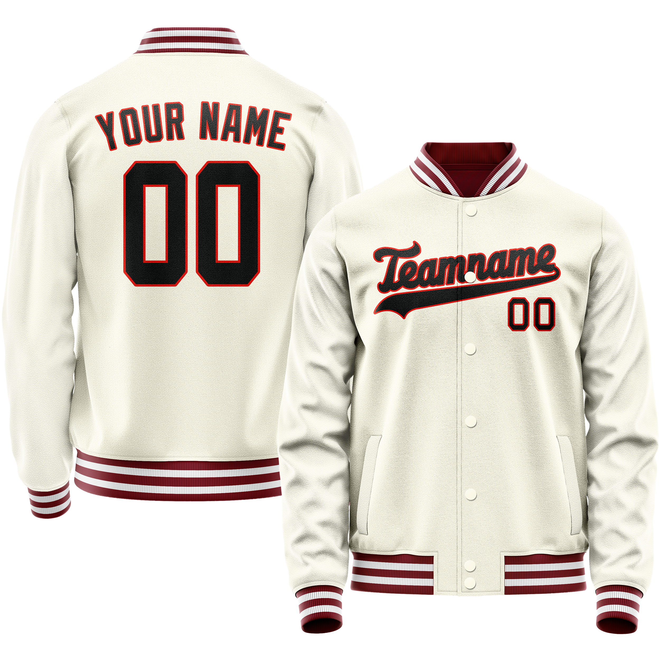 Personalized Cream & Black Solid Color Varsity Letterman Jacket
