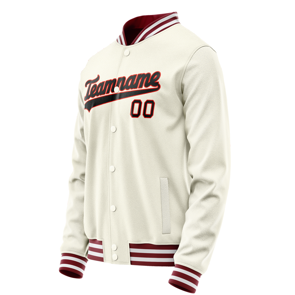 Personalized Cream & Black Solid Color Varsity Letterman Jacket