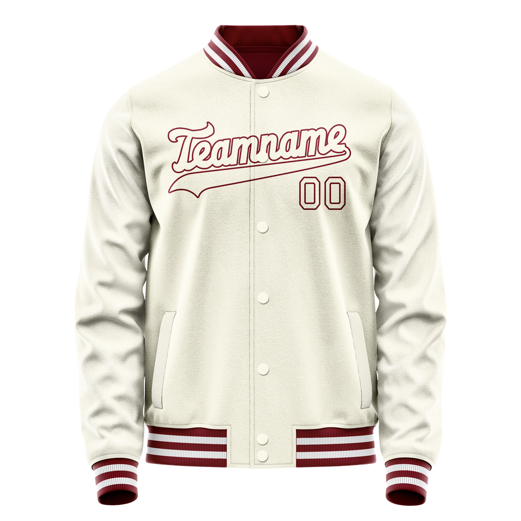 Personalized Cream & Crimson Solid Color Varsity Letterman Jacket