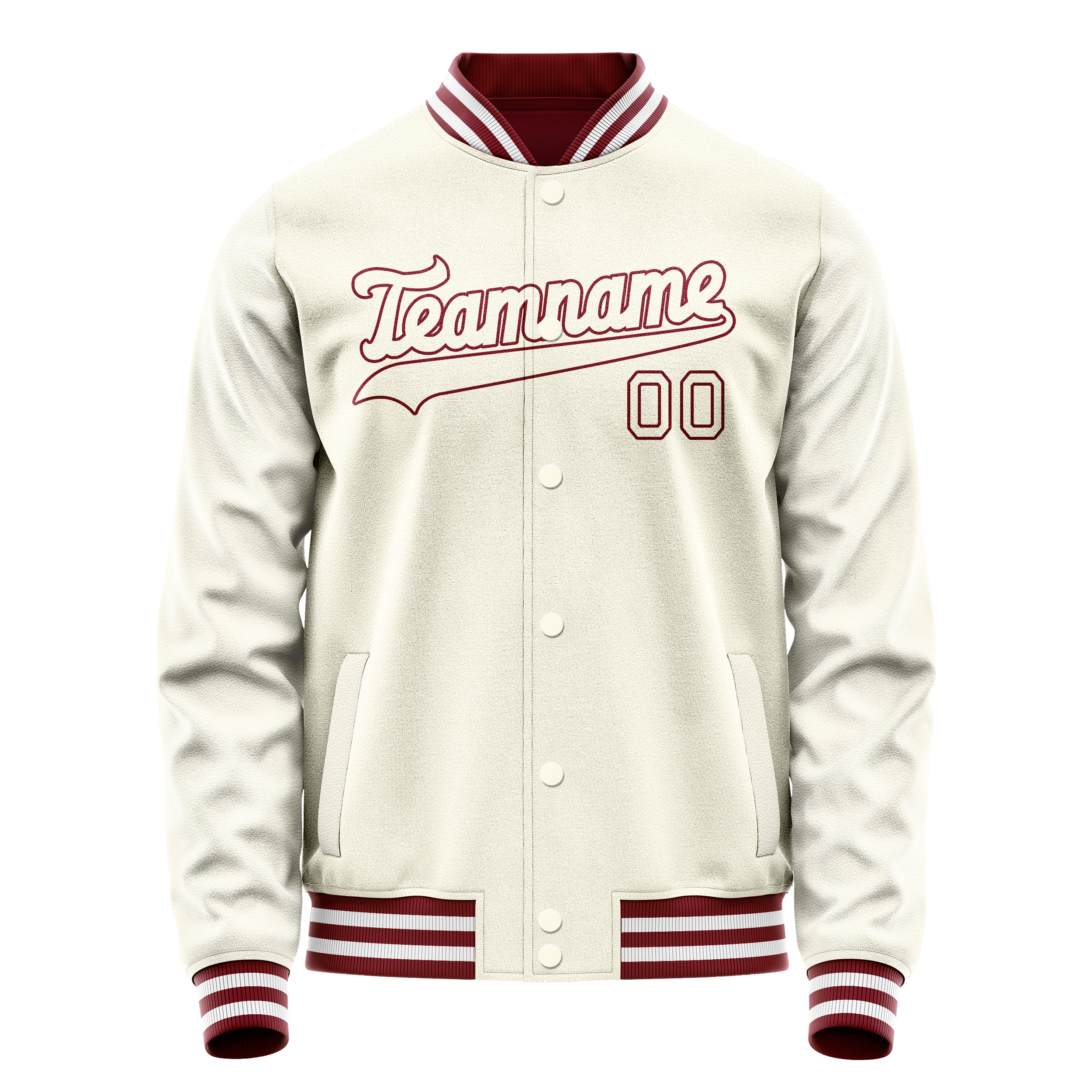 Personalized Cream & Crimson Solid Color Varsity Letterman Jacket