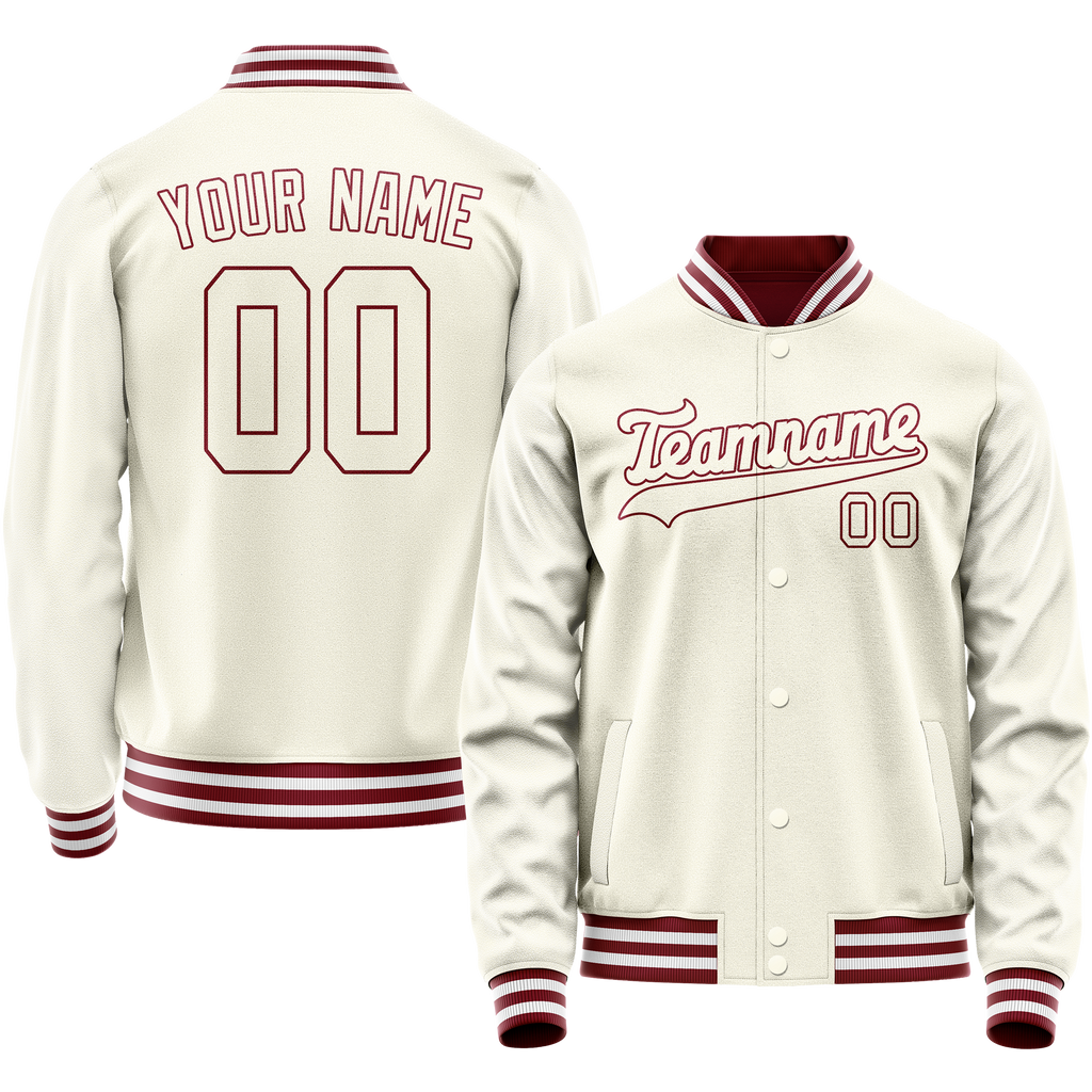 Personalized Cream & Crimson Solid Color Varsity Letterman Jacket