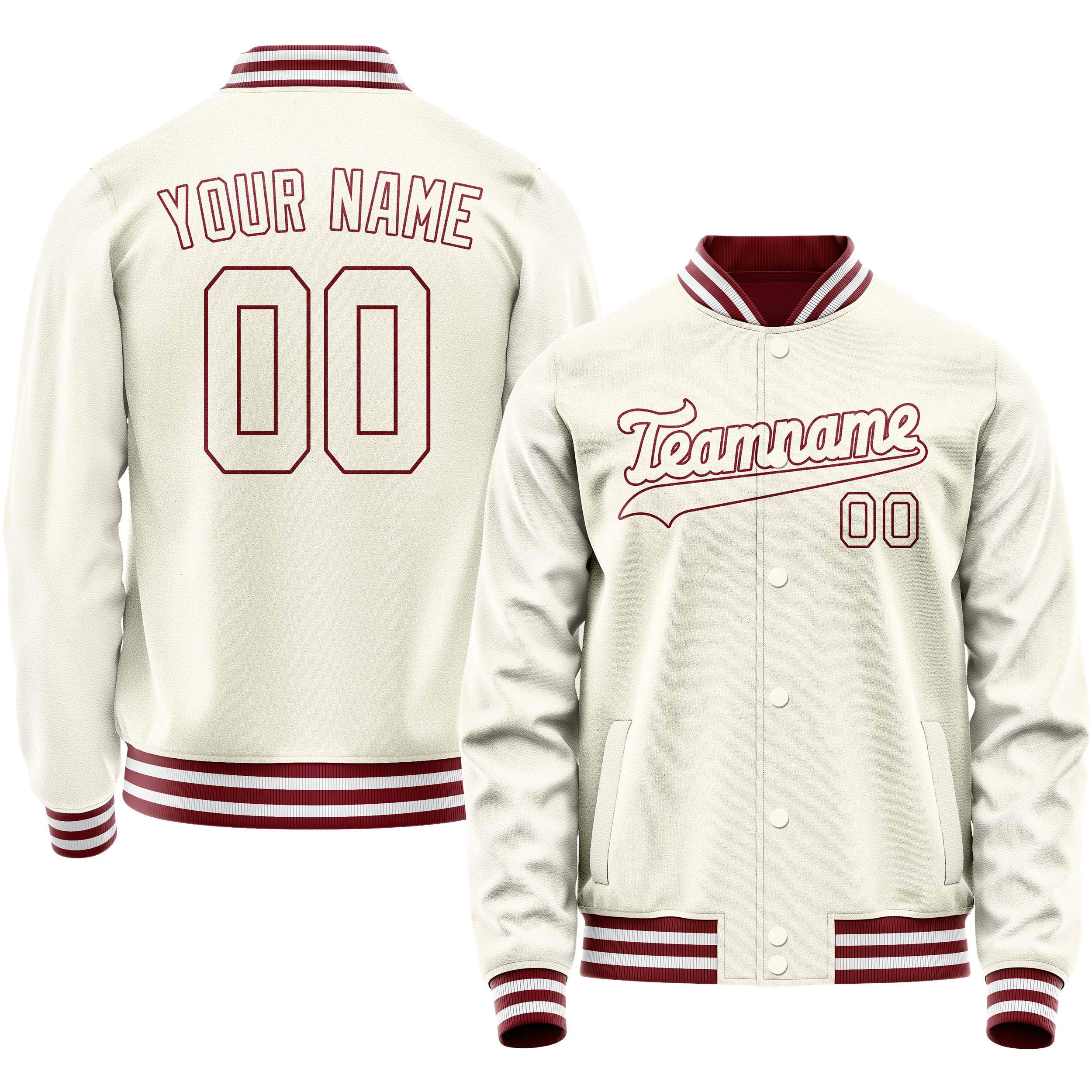 Personalized Cream & Crimson Solid Color Varsity Letterman Jacket
