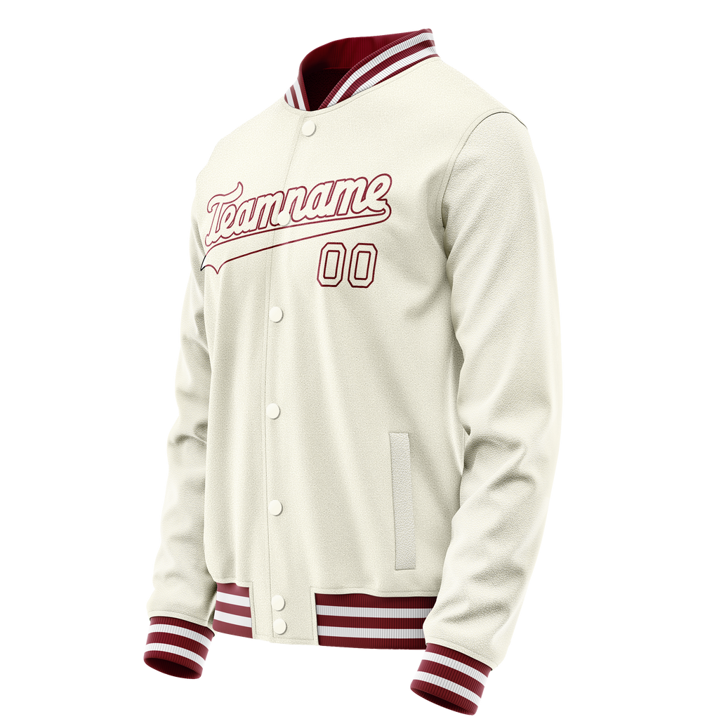 Personalized Cream & Crimson Solid Color Varsity Letterman Jacket