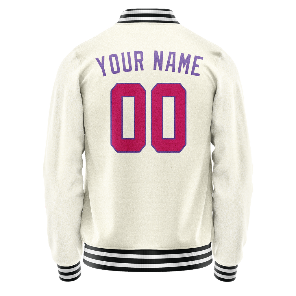 Personalized Cream & Purple Solid Color Varsity Letterman Jacket
