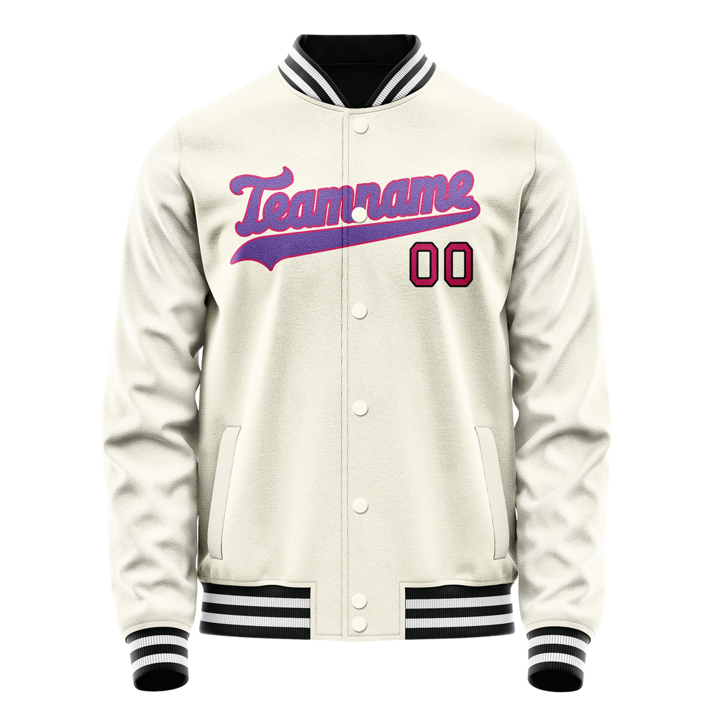 Personalized Cream & Purple Solid Color Varsity Letterman Jacket