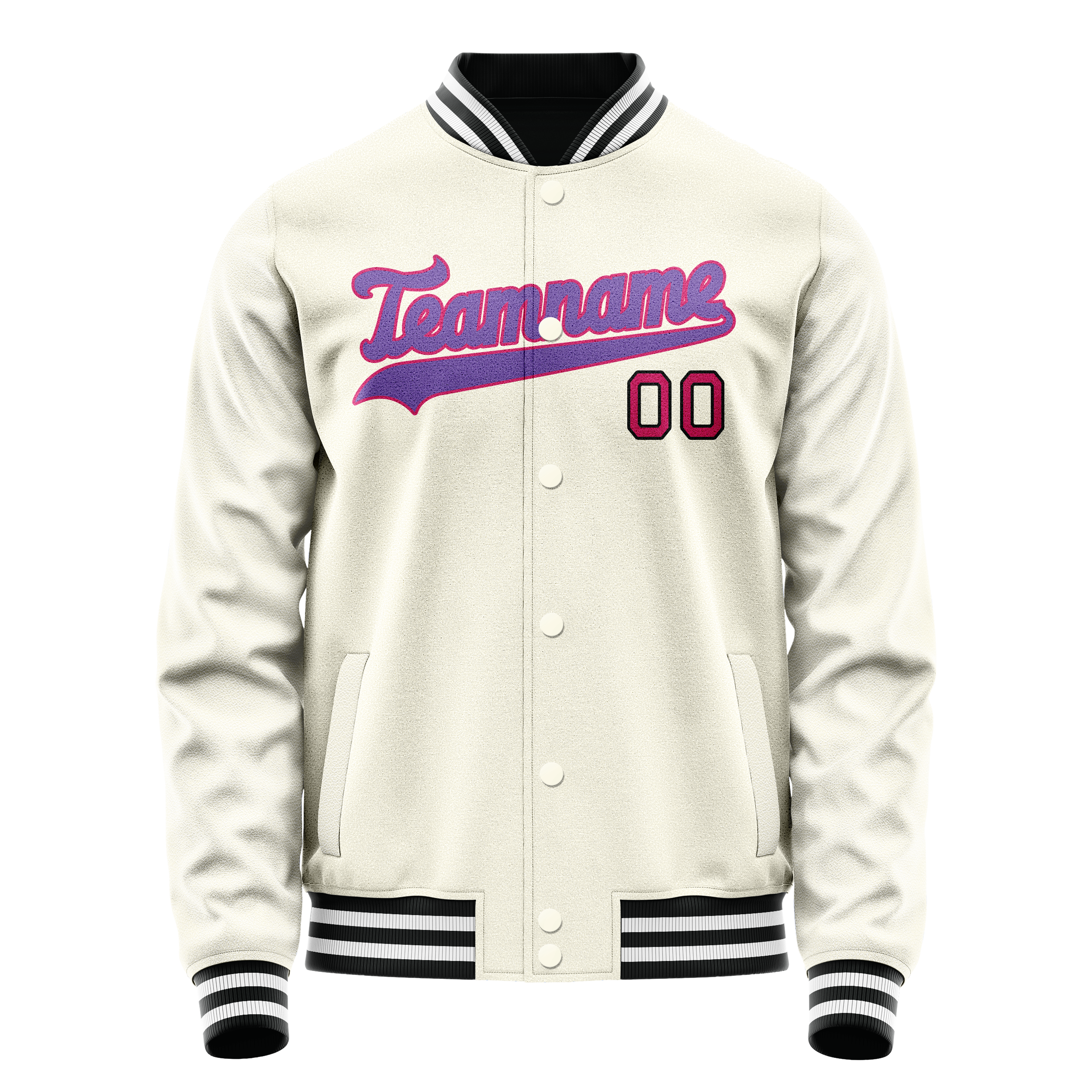 Personalized Cream & Purple Solid Color Varsity Letterman Jacket