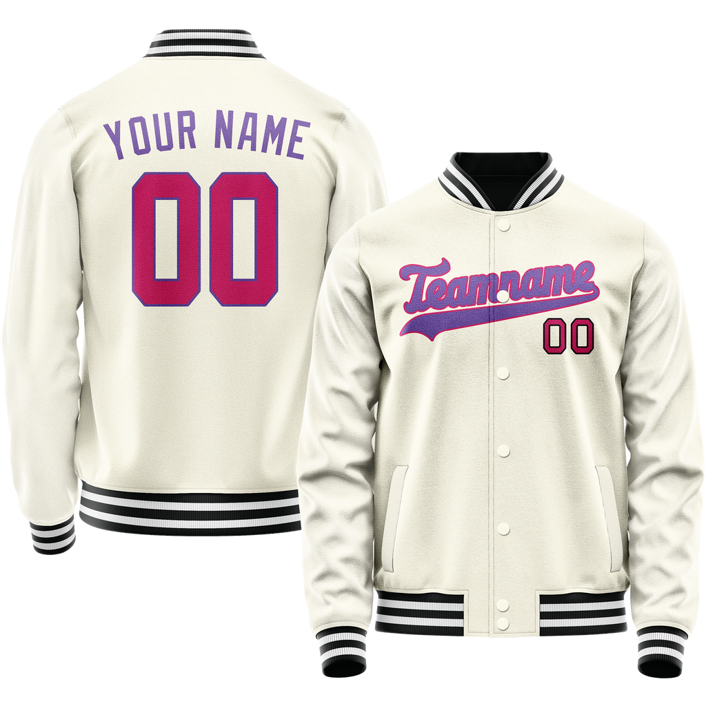Personalized Cream & Purple Solid Color Varsity Letterman Jacket