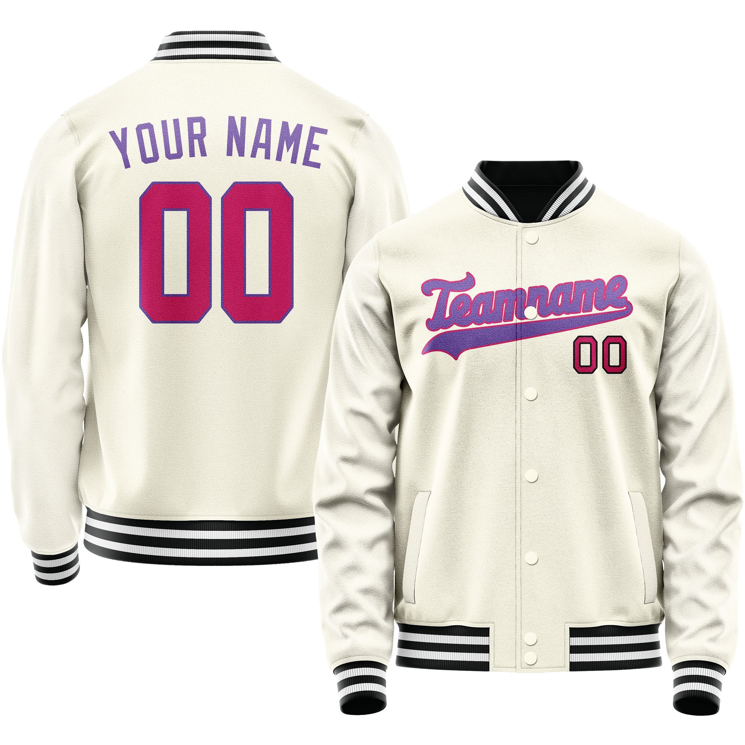 Personalized Cream & Purple Solid Color Varsity Letterman Jacket