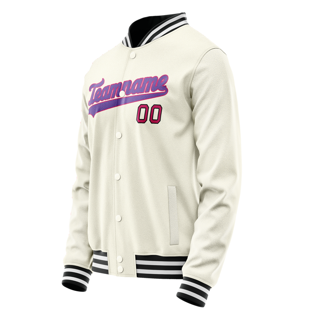 Personalized Cream & Purple Solid Color Varsity Letterman Jacket